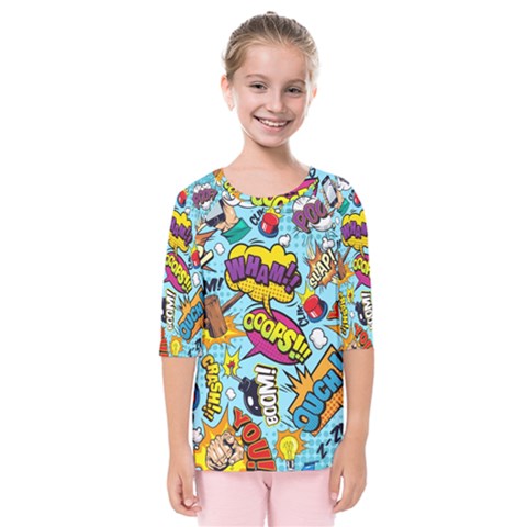 Comic Elements Colorful Seamless Pattern Kids  Quarter Sleeve Raglan T-shirt by Amaryn4rt