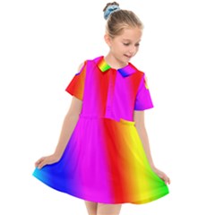 Multi-color-rainbow-background Kids  Short Sleeve Shirt Dress by Amaryn4rt