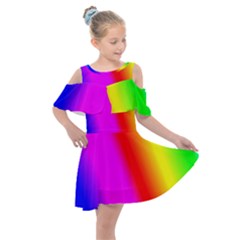 Multi-color-rainbow-background Kids  Shoulder Cutout Chiffon Dress by Amaryn4rt