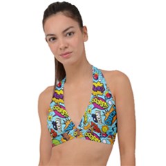 Comic Elements Colorful Seamless Pattern Halter Plunge Bikini Top by Amaryn4rt