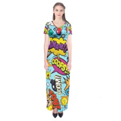 Comic Elements Colorful Seamless Pattern Short Sleeve Maxi Dress by Amaryn4rt