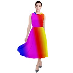 Multi-color-rainbow-background Round Neck Boho Dress by Amaryn4rt