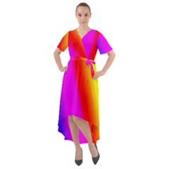 Multi-color-rainbow-background Front Wrap High Low Dress by Amaryn4rt