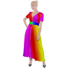 Multi-color-rainbow-background Button Up Short Sleeve Maxi Dress by Amaryn4rt