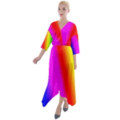 Multi-color-rainbow-background Quarter Sleeve Wrap Front Maxi Dress by Amaryn4rt