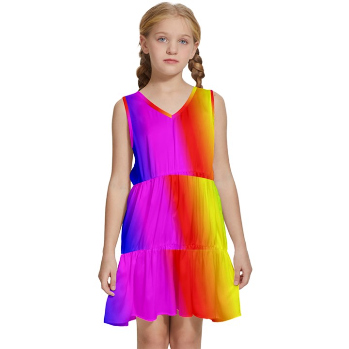 Multi-color-rainbow-background Kids  Sleeveless Tiered Mini Dress