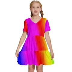 Multi-color-rainbow-background Kids  Short Sleeve Tiered Mini Dress by Amaryn4rt