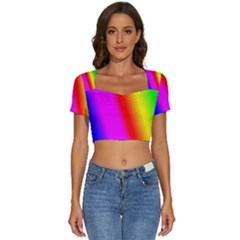 Multi-color-rainbow-background Short Sleeve Square Neckline Crop Top  by Amaryn4rt