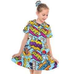 Comic Elements Colorful Seamless Pattern Kids  Short Sleeve Shirt Dress by Amaryn4rt