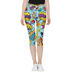 Comic Elements Colorful Seamless Pattern Inside Out Lightweight Velour Capri Leggings 