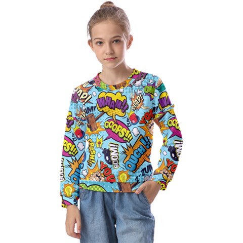 Comic Elements Colorful Seamless Pattern Kids  Long Sleeve T-shirt With Frill  by Amaryn4rt