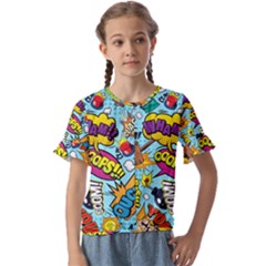 Comic Elements Colorful Seamless Pattern Kids  Cuff Sleeve Scrunch Bottom T-shirt