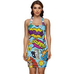 Comic Elements Colorful Seamless Pattern Sleeveless Wide Square Neckline Ruched Bodycon Dress by Amaryn4rt