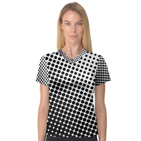 Background-wallpaper-texture-lines Dot Dots Black White V-neck Sport Mesh T-shirt by Amaryn4rt