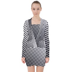 Background-wallpaper-texture-lines Dot Dots Black White V-neck Bodycon Long Sleeve Dress