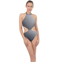 Background-wallpaper-texture-lines Dot Dots Black White Halter Side Cut Swimsuit by Amaryn4rt