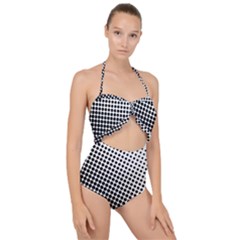 Background-wallpaper-texture-lines Dot Dots Black White Scallop Top Cut Out Swimsuit by Amaryn4rt