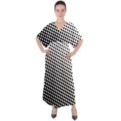 Background-wallpaper-texture-lines Dot Dots Black White V-neck Boho Style Maxi Dress by Amaryn4rt