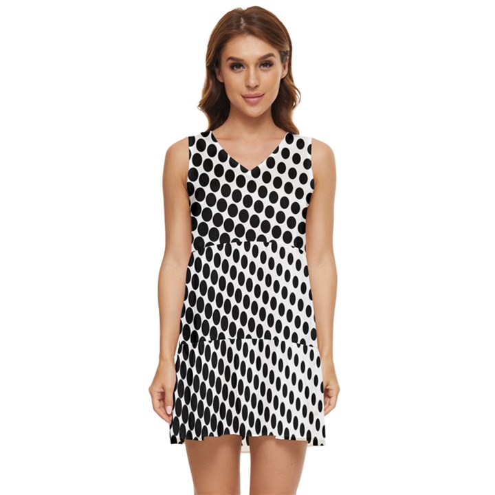 Background-wallpaper-texture-lines Dot Dots Black White Tiered Sleeveless Mini Dress