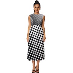 Background-wallpaper-texture-lines Dot Dots Black White Sleeveless Round Neck Midi Dress by Amaryn4rt