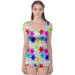 Snowflake Pattern Repeated Boyleg Leotard  by Amaryn4rt