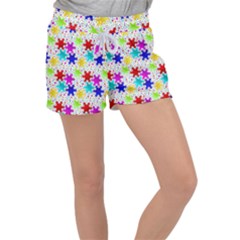 Snowflake Pattern Repeated Women s Velour Lounge Shorts by Amaryn4rt