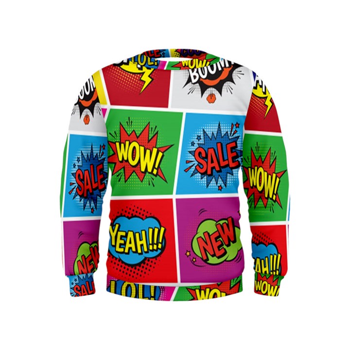 Pop Art Comic Vector Speech Cartoon Bubbles Popart Style With Humor Text Boom Bang Bubbling Expressi Kids  Sweatshirt