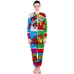 Pop Art Comic Vector Speech Cartoon Bubbles Popart Style With Humor Text Boom Bang Bubbling Expressi Onepiece Jumpsuit (ladies) by Amaryn4rt