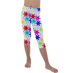 Snowflake Pattern Repeated Kids  Lightweight Velour Capri Leggings  by Amaryn4rt