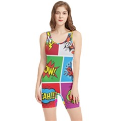 Pop Art Comic Vector Speech Cartoon Bubbles Popart Style With Humor Text Boom Bang Bubbling Expressi Women s Wrestling Singlet by Amaryn4rt