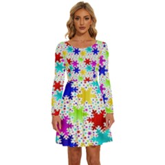 Snowflake Pattern Repeated Long Sleeve Wide Neck Velvet Dress by Amaryn4rt