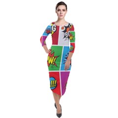 Pop Art Comic Vector Speech Cartoon Bubbles Popart Style With Humor Text Boom Bang Bubbling Expressi Quarter Sleeve Midi Velour Bodycon Dress by Amaryn4rt