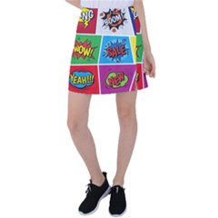 Pop Art Comic Vector Speech Cartoon Bubbles Popart Style With Humor Text Boom Bang Bubbling Expressi Tennis Skirt by Amaryn4rt