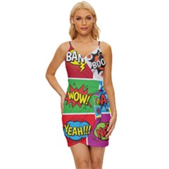 Pop Art Comic Vector Speech Cartoon Bubbles Popart Style With Humor Text Boom Bang Bubbling Expressi Wrap Tie Front Dress by Amaryn4rt