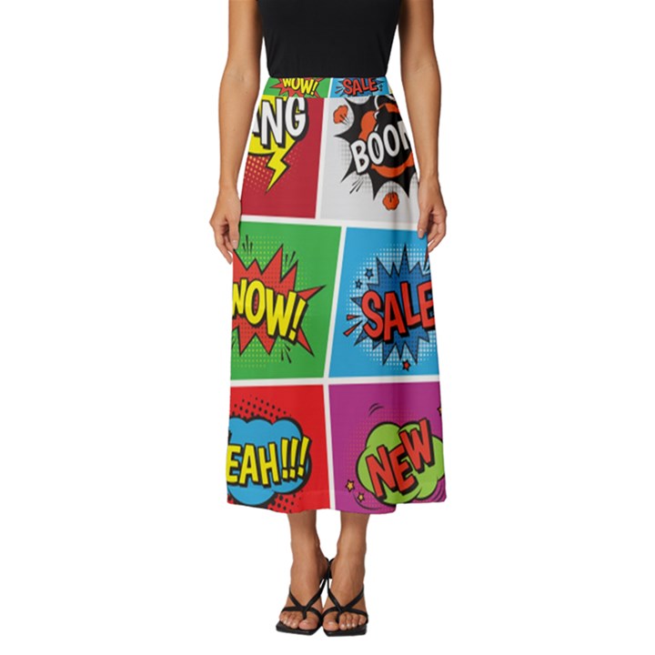 Pop Art Comic Vector Speech Cartoon Bubbles Popart Style With Humor Text Boom Bang Bubbling Expressi Classic Midi Chiffon Skirt