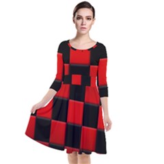 Black And Red Backgrounds- Quarter Sleeve Waist Band Dress by Amaryn4rt