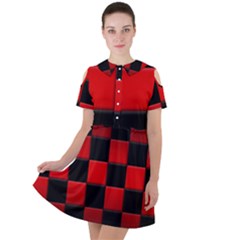 Black And Red Backgrounds- Short Sleeve Shoulder Cut Out Dress  by Amaryn4rt