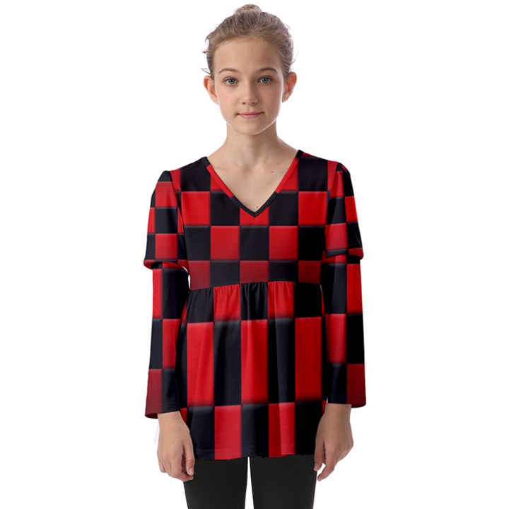 Black And Red Backgrounds- Kids  V Neck Casual Top