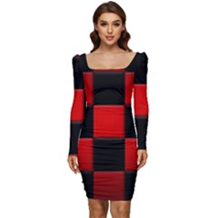 Black And Red Backgrounds- Women Long Sleeve Ruched Stretch Jersey Dress by Amaryn4rt