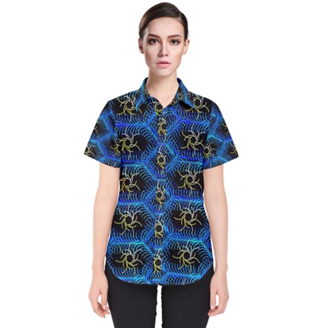 Blue Bee Hive Pattern Women s Short Sleeve Shirt by Amaryn4rt