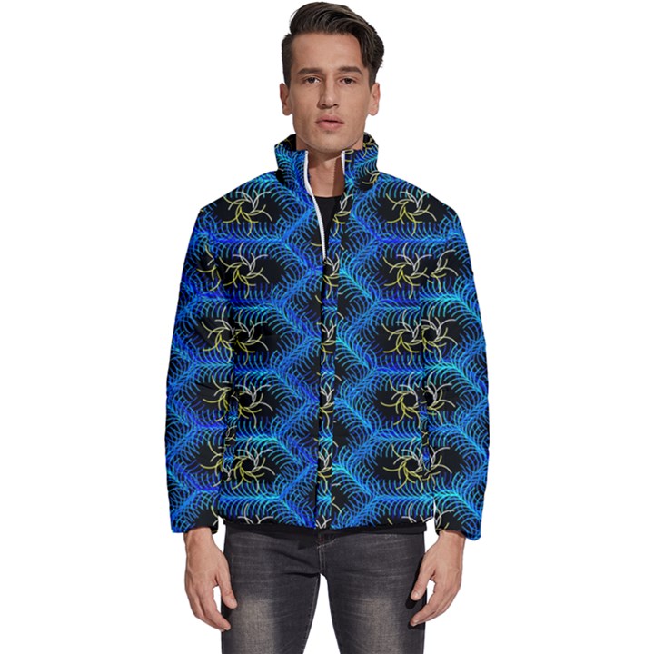 Blue Bee Hive Pattern Men s Puffer Bubble Jacket Coat