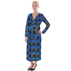 Blue Bee Hive Pattern Velvet Maxi Wrap Dress by Amaryn4rt