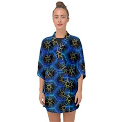 Blue Bee Hive Pattern Half Sleeve Chiffon Kimono by Amaryn4rt