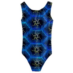 Blue Bee Hive Pattern Kids  Cut-out Back One Piece Swimsuit by Amaryn4rt