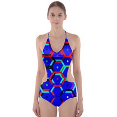 Blue Bee Hive Pattern Cut-out One Piece Swimsuit by Amaryn4rt