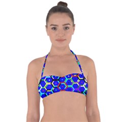 Blue Bee Hive Pattern Tie Back Bikini Top by Amaryn4rt