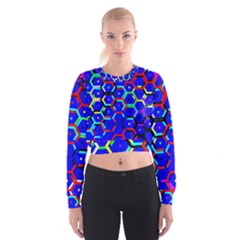 Blue Bee Hive Pattern Cropped Sweatshirt