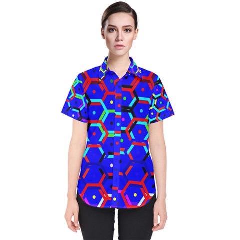 Blue Bee Hive Pattern Women s Short Sleeve Shirt by Amaryn4rt