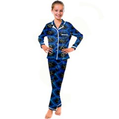 Blue Bee Hive Pattern Kids  Satin Long Sleeve Pajamas Set by Amaryn4rt