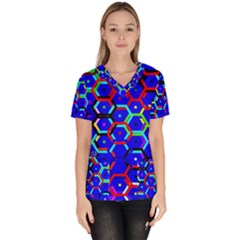 Blue Bee Hive Pattern Women s V-neck Scrub Top by Amaryn4rt